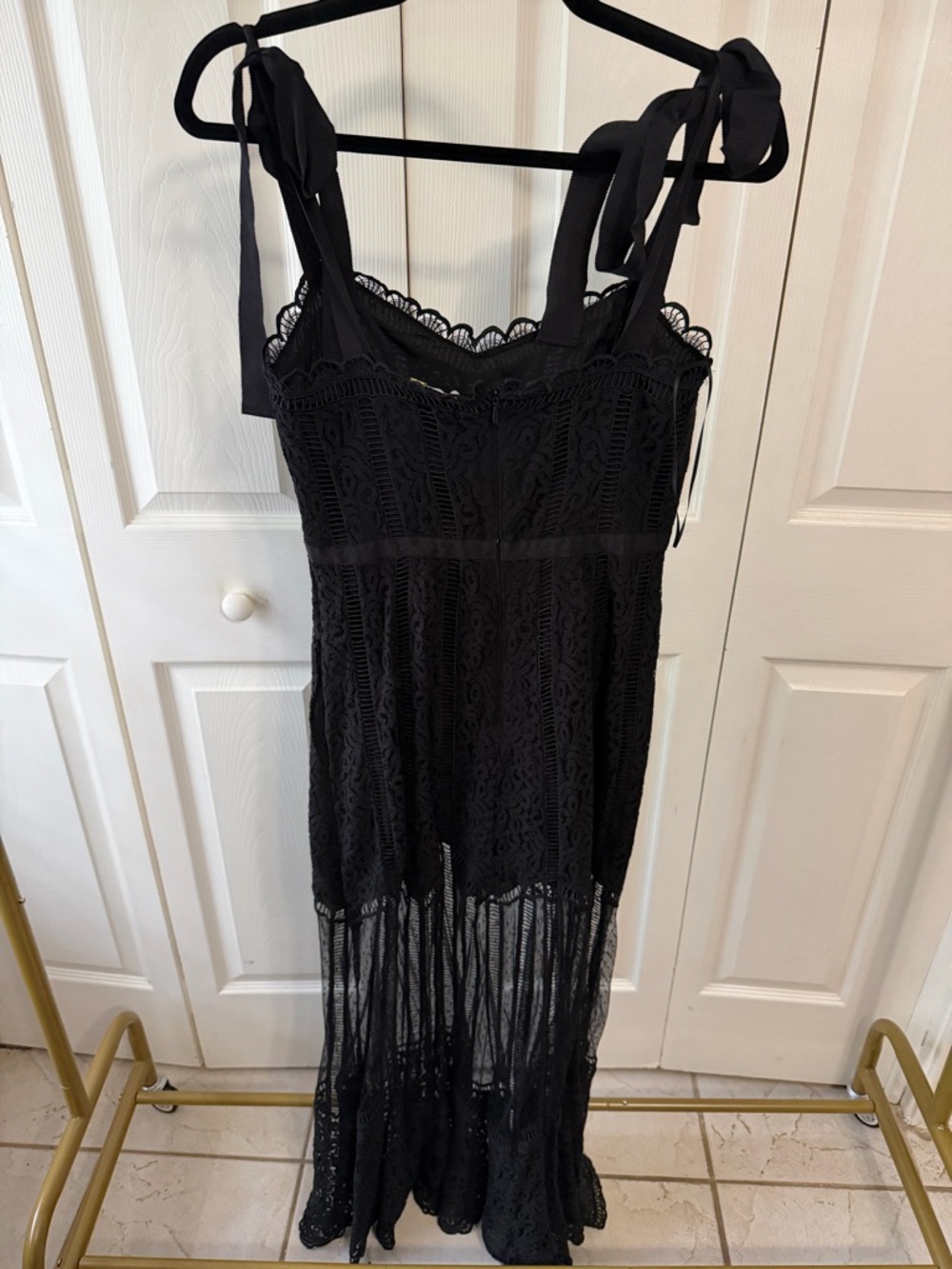 Gianni Bini Black Lace Maxi Dress with Tie Shoulder Straps - Picture 3 of 3